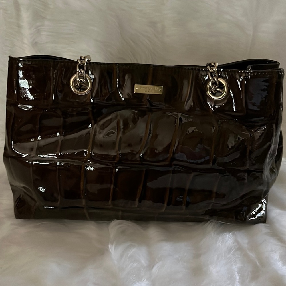 Brown patent leather, croc embossed leather Kate Spade shoulder bag